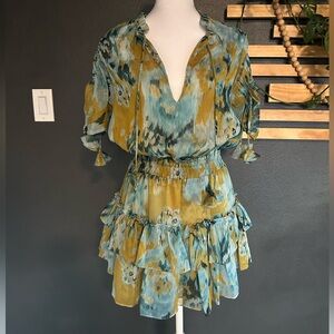 Misa Los Angeles Blue and Yellow Mini Dress